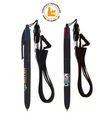 Stylo BIC personnalisable 4 couleurs Black avec lanyard