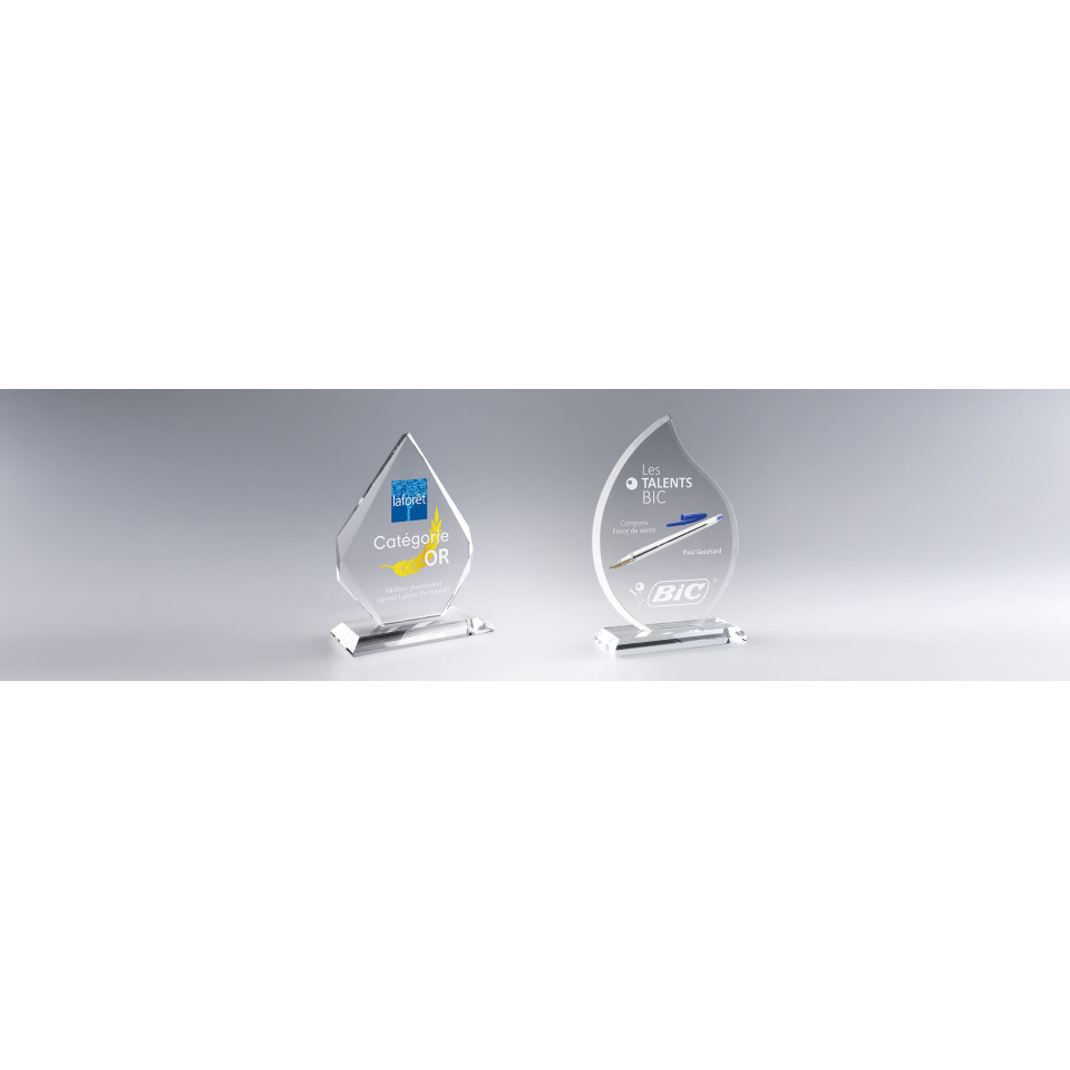 Trophée en verre publicitaire express Iceberg & Flamme