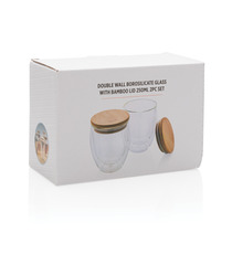 Set publicitaire de 2 verres double paroi 250ml avec couvercle en bambou