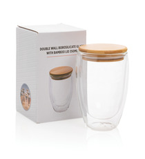 Verre publicitaire double paroi 350ml avec couvercle en bambou