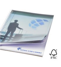 Cahier publicitaire Desk-Mate® FSC à spirale A5 avec couverture PP Made in Europe