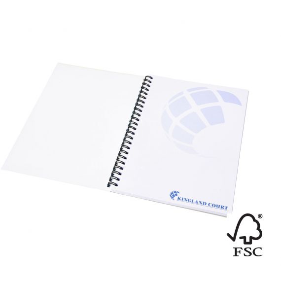 Cahier publicitaire Desk-Mate® FSC à spirale A5 avec couverture PP Made in Europe