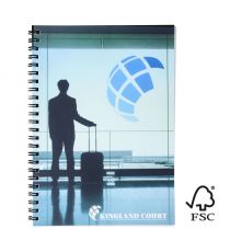 Cahier publicitaire Desk-Mate® FSC à spirale A5 avec couverture PP Made in Europe