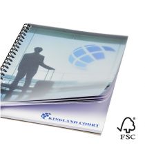 Cahier publicitaire Desk-Mate® FSC à spirale A5 avec couverture PP Made in Europe