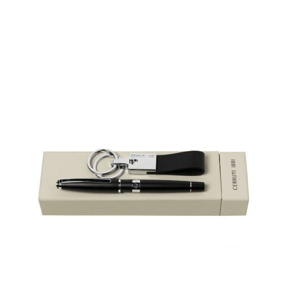 Parure publicitaire CERRUTI 1881 stylo roller & porte-clefs