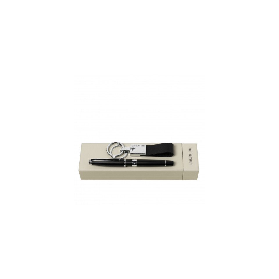 Parure publicitaire CERRUTI 1881 stylo roller & porte-clefs
