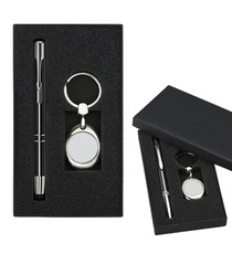 Parure publicitaire porte-clés Jeton de caddy   Stylo métal présentés dans une boite cadeau