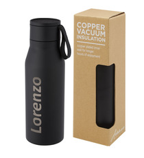 Bouteille publicitaire Ljungan de 500 ml en acier inoxydable avec cuivre et isolation par le vide, avec dragonne et couver