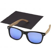 Lunettes publicitaires de soleil polarisées miroir Hiru en rPET/bois dans coffret cadeau