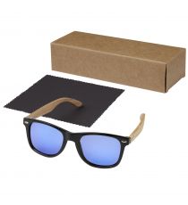 Lunettes publicitaires de soleil polarisées miroir Hiru en rPET/bois dans coffret cadeau