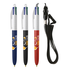 Stylo 4 couleurs publicitaire BIC® Colours Soft touch cordon lanière