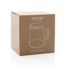 Carafe publicitaire d'eau 1,2L en verre avec couvercle en bambou Ukiyo