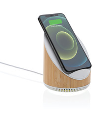 Enceinte publicitaire 5W en bamboo avec chargeur sans fil 15W Ovate