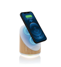 Enceinte publicitaire 5W en bamboo avec chargeur sans fil 15W Ovate