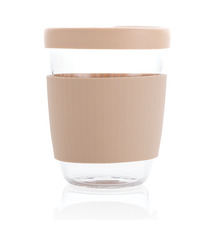 Verre publicitaire 360ml avec couvercle et manchon en silicone Ukiyo