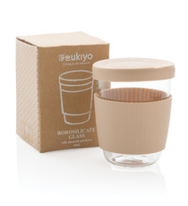 Verre publicitaire 360ml avec couvercle et manchon en silicone Ukiyo