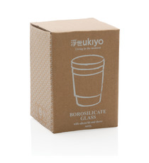 Verre publicitaire 360ml avec couvercle et manchon en silicone Ukiyo