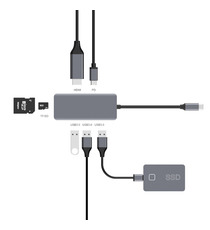 Adaptateur publicitaire Hub USB C 7-en-1 HDMI, 3 Ports USB, Port USB-C Power Delivery, Lecteur de Cartes SD/Micro-SD