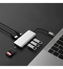 Adaptateur publicitaire Hub USB C 7-en-1 HDMI, 3 Ports USB, Port USB-C Power Delivery, Lecteur de Cartes SD/Micro-SD