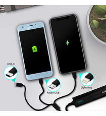 Câble publicitaire 3 en 1 avec Batterie Intégrée, Connectique Lightning Apple, USB-C, Micro-USB, 2600 mAh