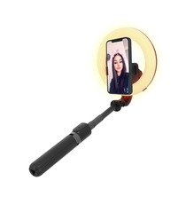 Perche publicitaire Selfie Bluetooth 3-en-1 avec Anneau Lumineux et Trépied