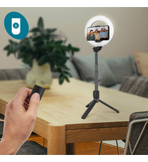 Perche publicitaire Selfie Bluetooth 3-en-1 avec Anneau Lumineux et Trépied