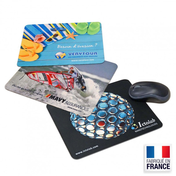 Tapis de souris publicitaire fabriqué en France en microfibre 18x22cm