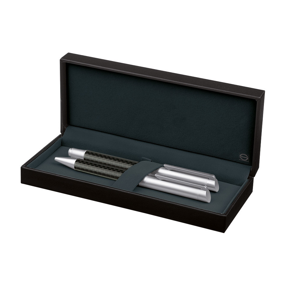 Parure personnalisée stylo bille et plume carbon line