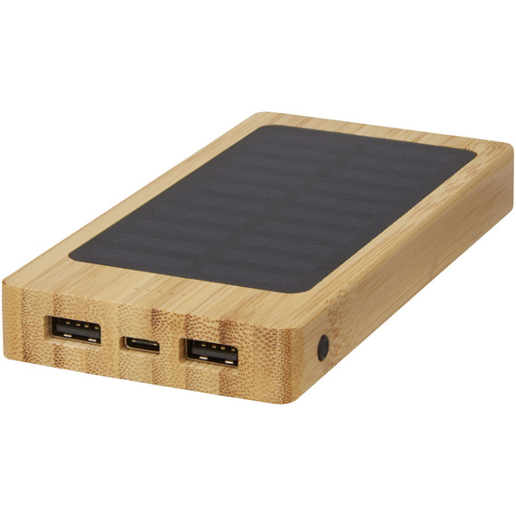 Batterie publicitaire de secours solaire Alata de 8 000 mAh en bambou