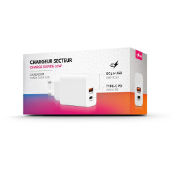 Chargeur secteur prise rapide publicitaire 20 W Sorties USB QC3.0 & Type C