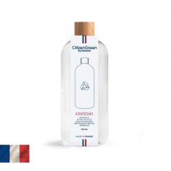 Bouteille publicitaire 100 % PET recyclé avec bouchon à vis en bois Fabriqué en France