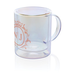 Mug publicitaire double paroi en verre électroplaqué