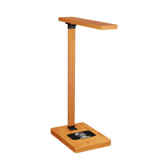 Lampe de bureau en bambou publicitaire SCX design Logo lumineux base de chargement induction 