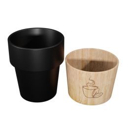 Coffret de 4 tasses publicitaire céramique et bois logo lumineux SCX Design