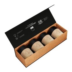 Coffret de 4 tasses publicitaire céramique et bois logo lumineux SCX Design