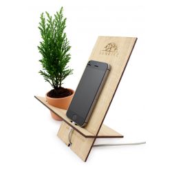 Support téléphone bois publicitaire avec 1 Plante 