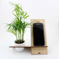 Support téléphone bois publicitaire avec 1 Plante 
