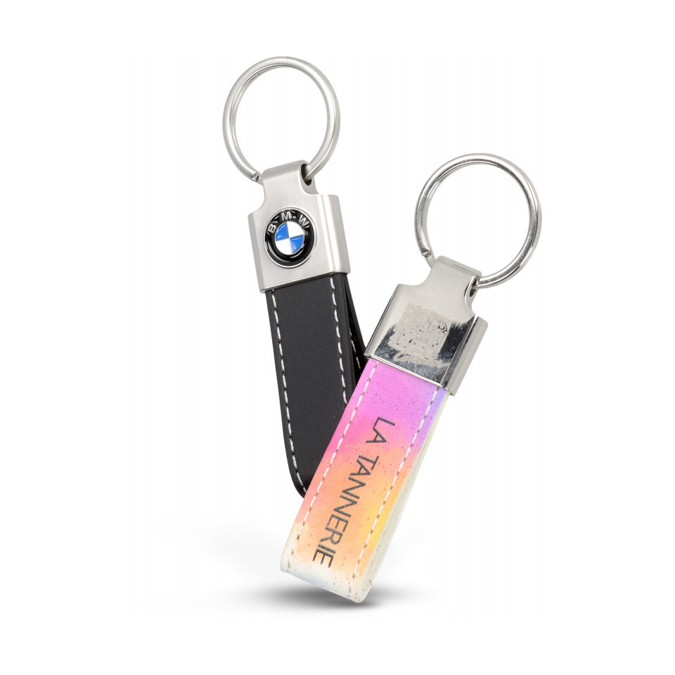 Porte clés simili cuir personnalisé et zamac 75x20 mm