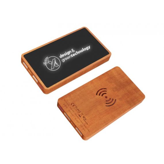 Powerbank publicitaire wireless wood 5000 SCX design Logo lumineux 