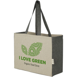 Sac publicitaire shopping Pheebs de 18 l en coton recyclé de 190 g/m² à soufflets avec côtés contrastés