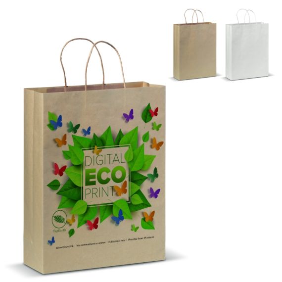 Sac papier kraft express fabriqué en Europe personnalisé en quadrichromie 100g FSC 32x12x41 cm