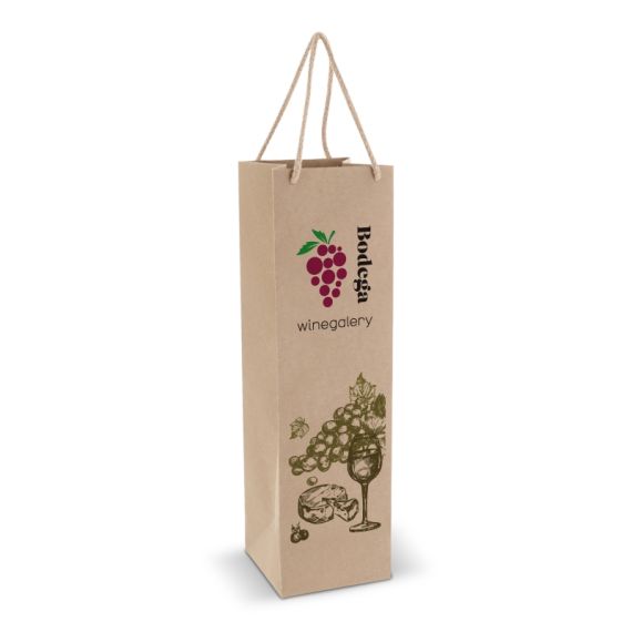 Sac à vin express en papier personnalisable en quadri avec poignée coton fabriqué en Europe