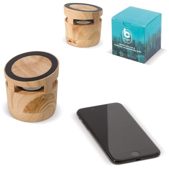 Enceinte 3W et chargeur sans fil 5W en bois personnalisable