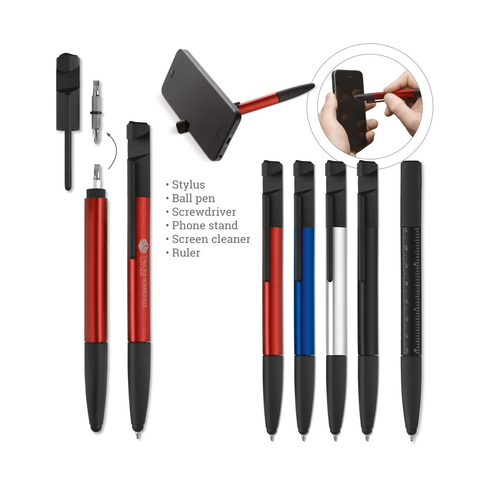 Stylo bille multifonctions outils support téléphone 6 en 1 personnalisable