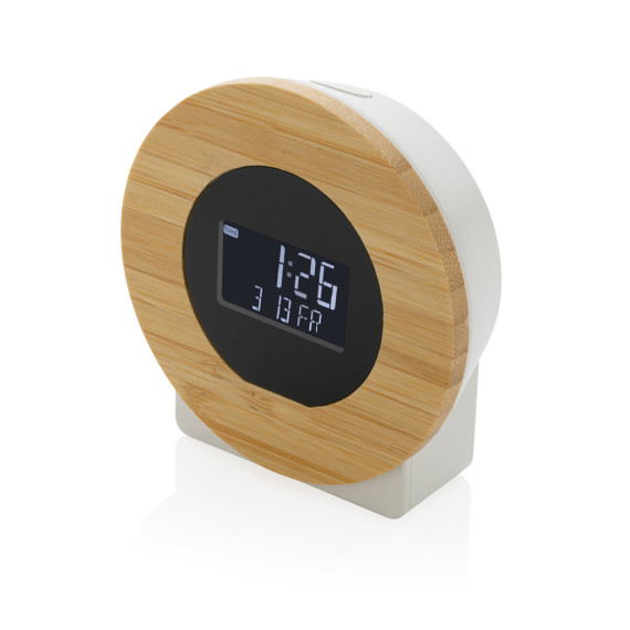 Horloge publicitaire bureau en bambou FSC® et plastique RCS Utah recyclée