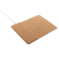 Tapis publicitaire de souris avec chargeur sans fil 10W en liège FSC® recyclé