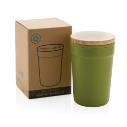 Mug publicitaire 300ml en PP GRS avec couvercle en bambou FSC® recyclé