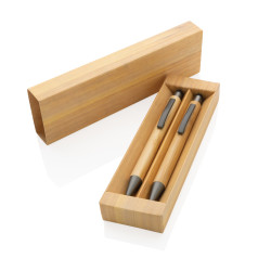 Set publicitaire de stylos en bambou FSC® dans un coffret