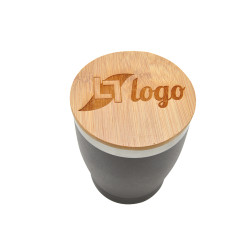 Mug publicitaire double paroi Nagano avec couvercle en bambou V2 (L)