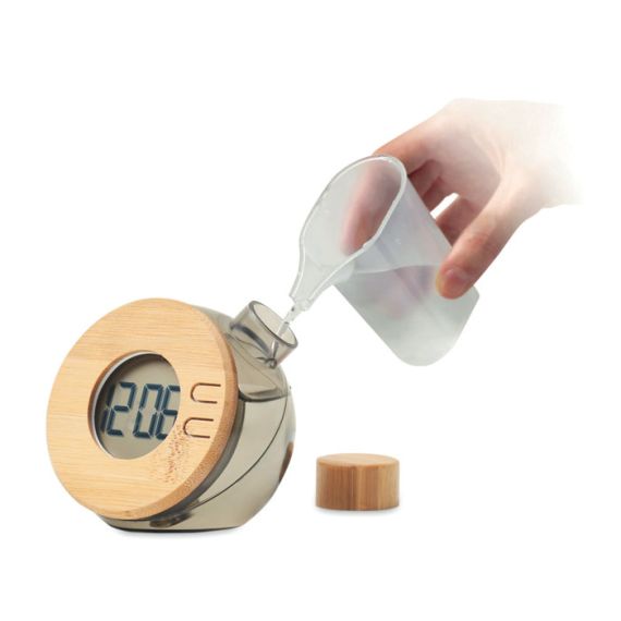 Horloge LCD à eau en bambou écologique personnalisable